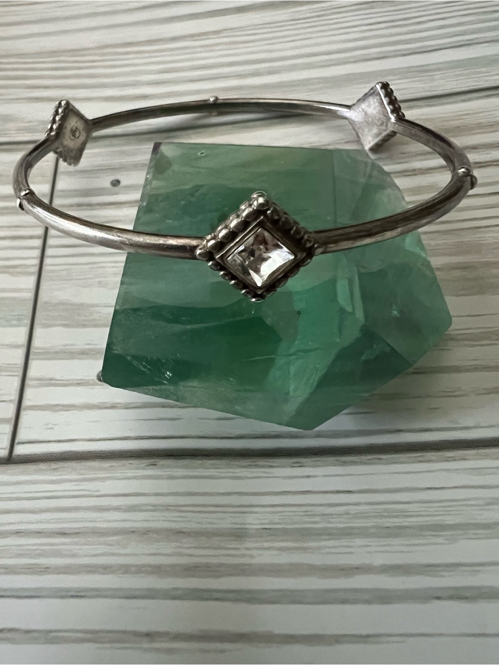 Brighton Silver-Tone Crystal Bangle Bracelet - Branded